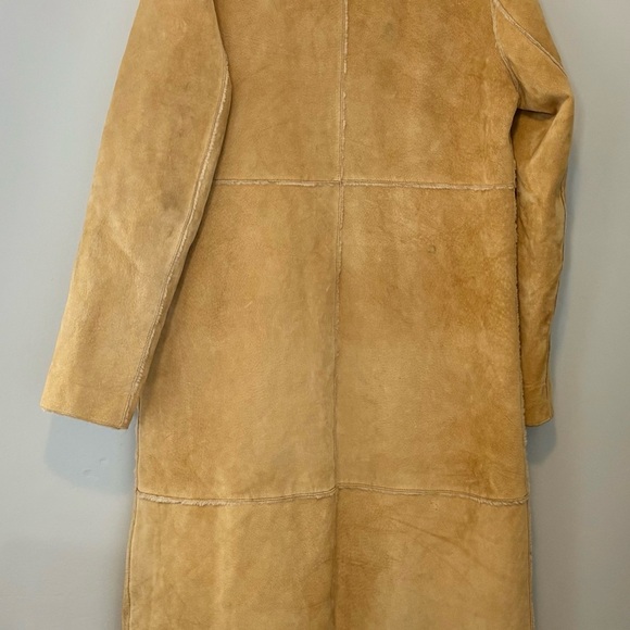 GUESS Genuine Leather Shearling Coat Tan Long Vintage 90s Y2K Size L - Picture 8 of 13